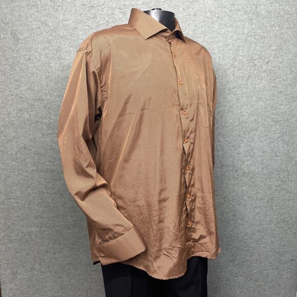 Karl Knox Men 18.5-36/37 Dress Shirt Brown Pin Stripe Btn Up Pastor Statement Pc - Picture 3 of 10